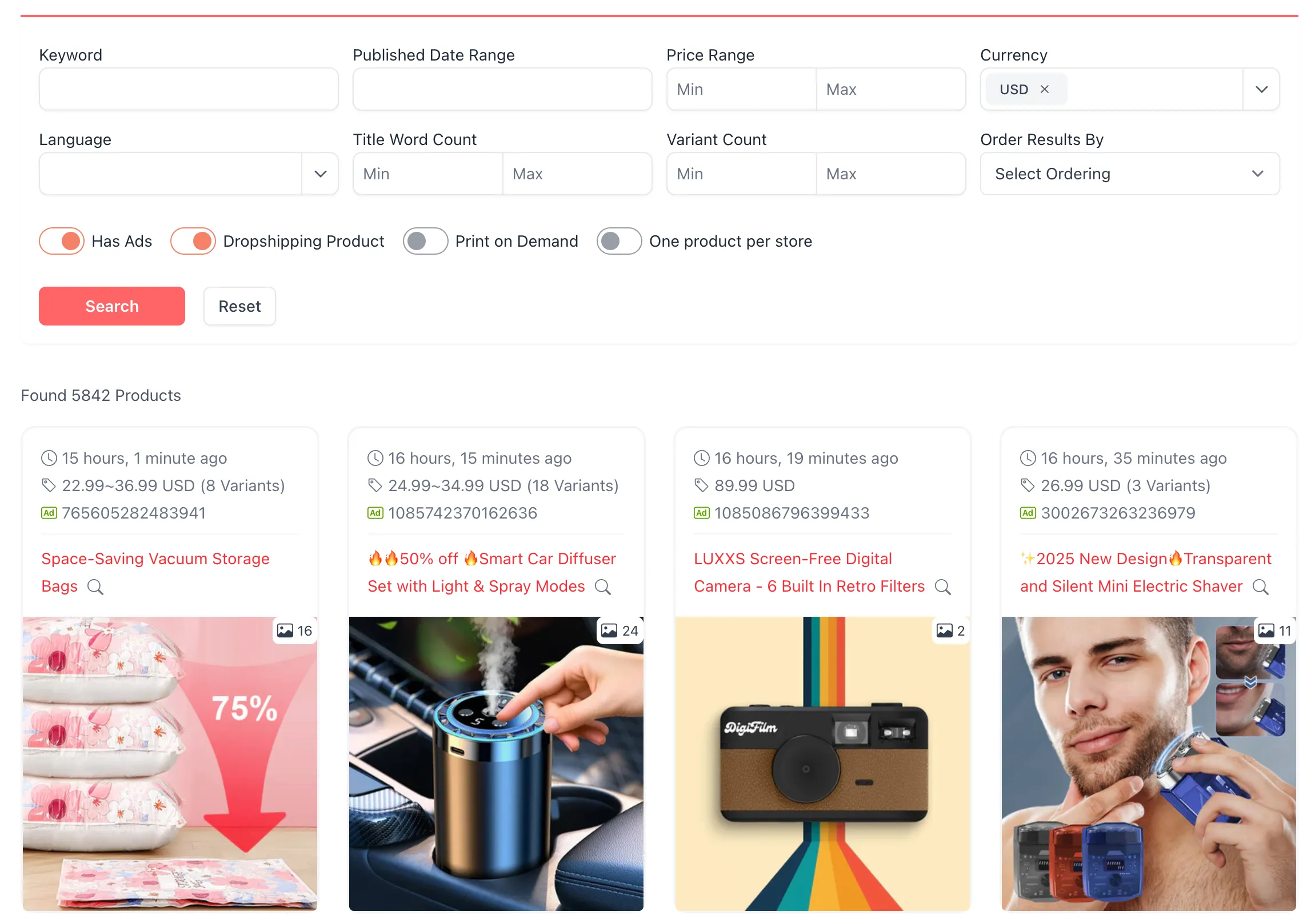 Shopify Product Search Interface